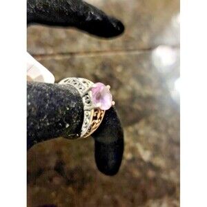 Round Amethyst, gemstone Art Deco design Sterling Silver 925 Ring Filigree sz 5